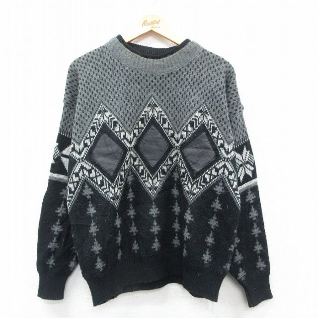 【50%OFF】00s 長袖セーター レザー使用 ブラック L | 古着