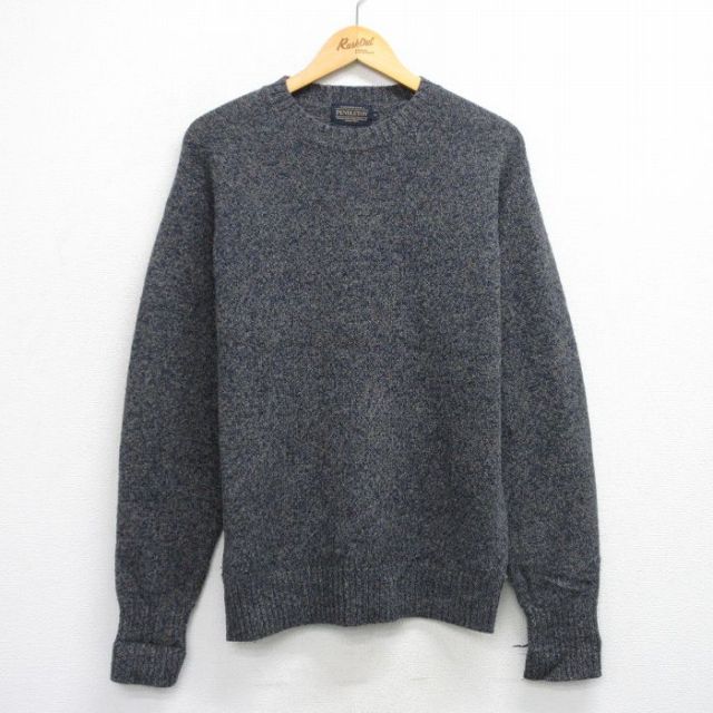 M★古着 ペンドルトン PENDLETON 長袖 セーター メンズ ウール クルーネック 紺他 ネイビー 25oct07 中古 ニット トップス
