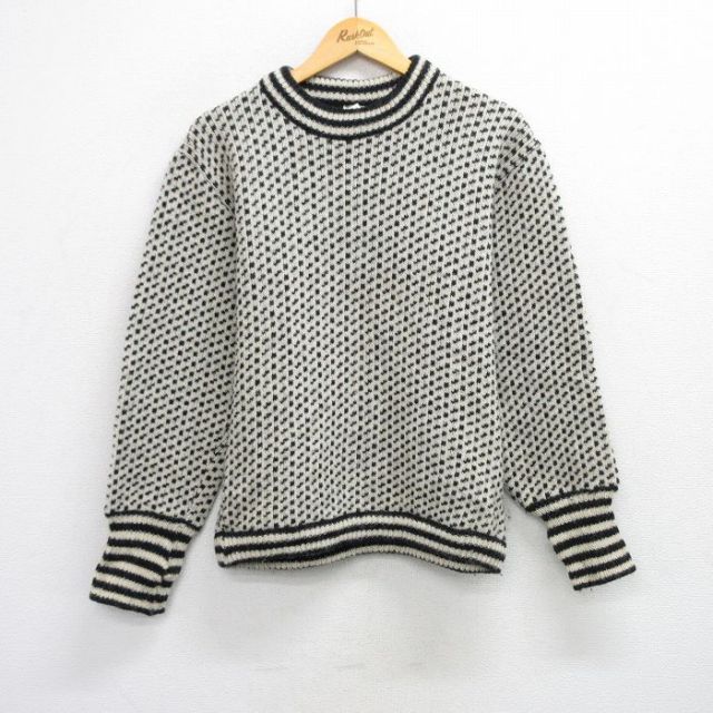 M★古着 長袖 セーター メンズ バーズアイ ウール クルーネック 白他 ホワイト 【spe】 25oct07 中古 ニット トップス