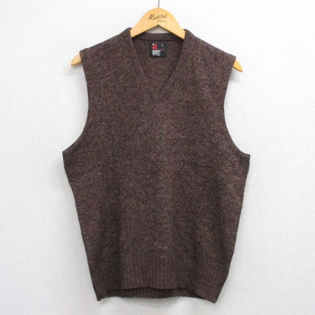 M★古着 ニット ベスト メンズ 80年代 80s ウール Vネック USA製 茶 ブラウン 25oct07 中古 トップス