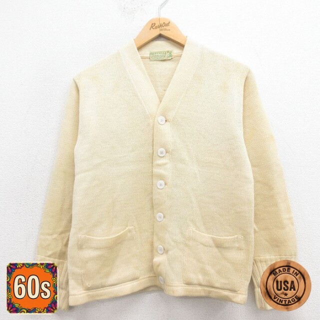 60s レタードニットカーディガン 生成り ベージュ XS | 古着