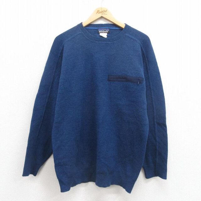 L★古着 パタゴニア patagonia 長袖 セーター メンズ ウール クルーネック 紺 ネイビー 25oct08 中古 ニット トップス