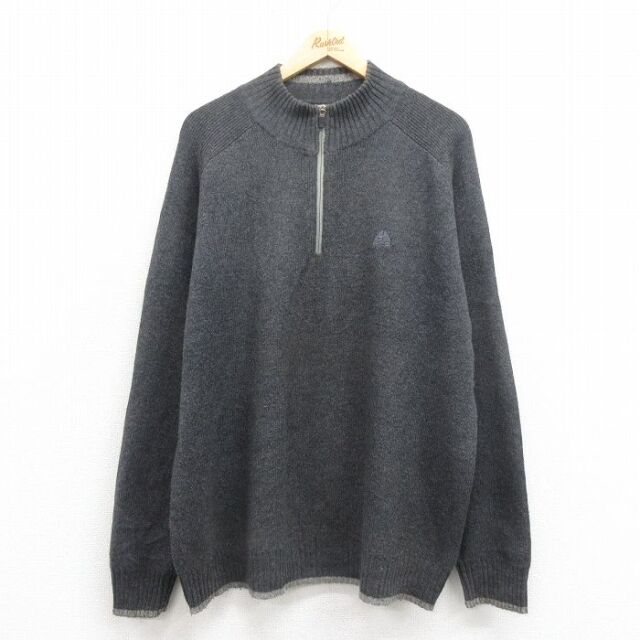 XL★古着 ナイキ NIKE ACG 長袖 ハーフジップ セーター メンズ ワンポイントロゴ ラグラン グレー 25oct08 中古 ニット トップス