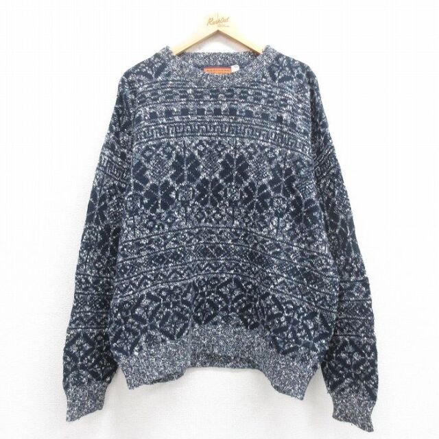 ノルディック 90s 長袖セーター 雪柄 ネイビー XL | 古着