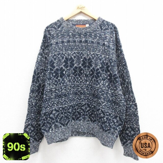 ノルディック 90s 長袖セーター 雪柄 ネイビー XL | 古着