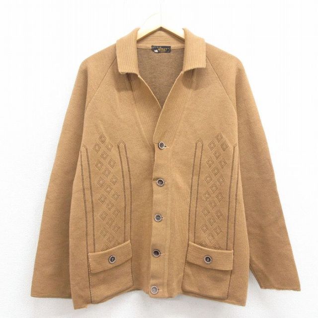 M★古着 長袖 ニット カーディガン メンズ 80年代 80s 茶 ブラウン 25oct09 中古 トップス