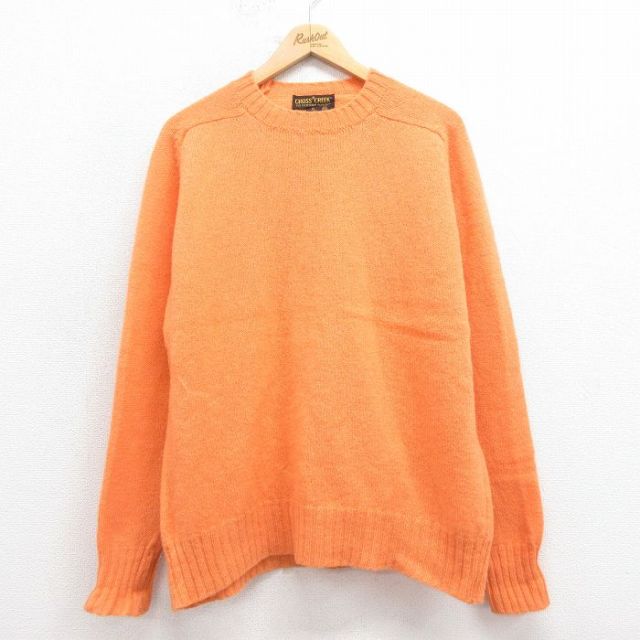 XL★古着 長袖 セーター メンズ 80年代 80s ウール クルーネック オレンジ 25oct09 中古 ニット トップス