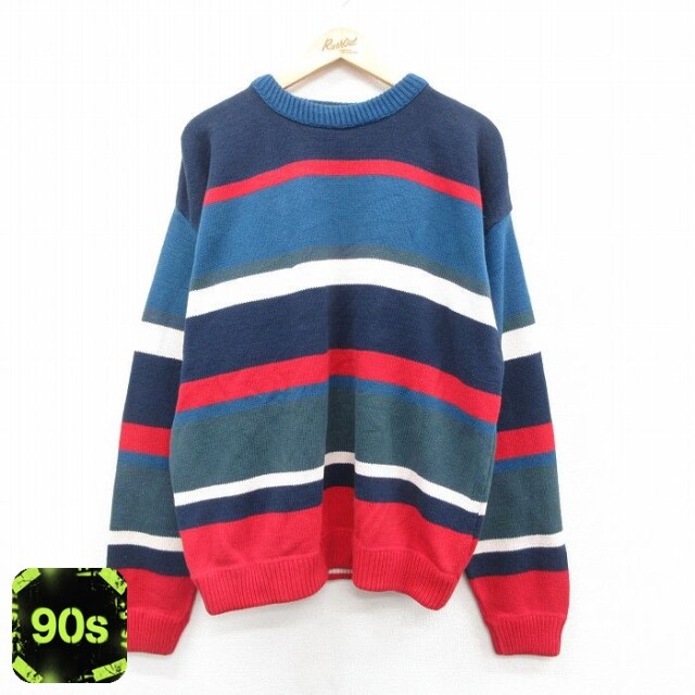 90s 長袖セーター ボーダー ネイビー XL | 古着