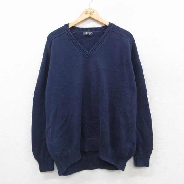 XL★古着 ランズエンド 長袖 セーター メンズ 90年代 90s 大きいサイズ コットン Vネック USA製 濃紺 ネイビー 【spe】 25oct09 中古 ニット トップス