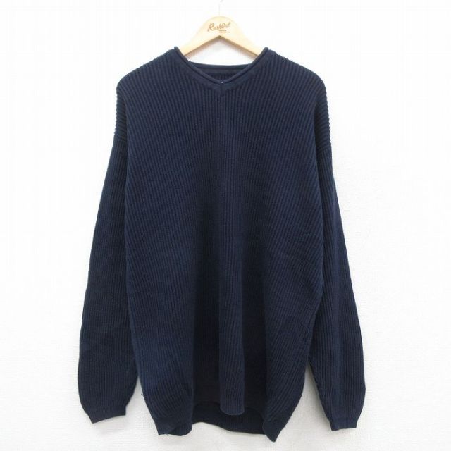 XL★古着 チェロキー 長袖 セーター メンズ 00年代 00s 大きいサイズ コットン Vネック 濃紺 ネイビー 25oct09 中古 ニット トップス