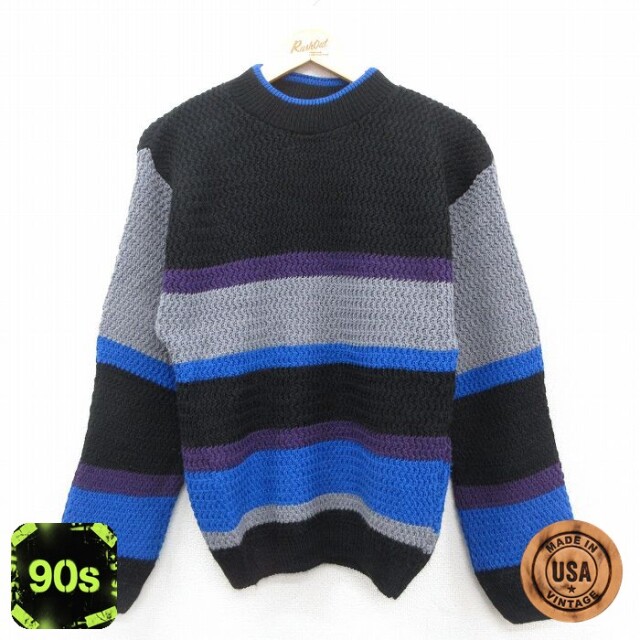 90s 長袖セーター ボーダー ブラック S | 古着