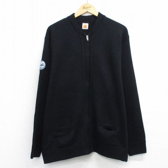 XL★古着 長袖 フルジップ ニット カーディガン メンズ 90年代 90s CITY 大きいサイズ アクリル USA製 黒 ブラック 【spe】 25oct10 中古 トップス