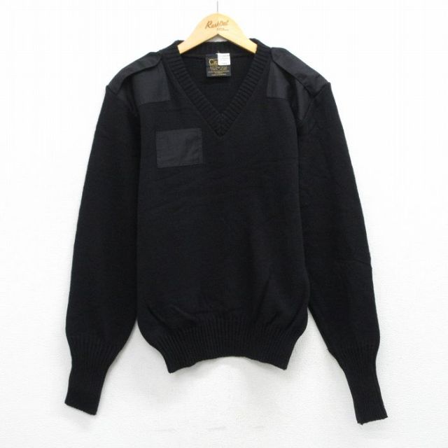M★古着 長袖 コマンドセーター メンズ 90年代 90s ミリタリー Vネック イギリス製 黒 ブラック 25oct10 中古 ニット トップス