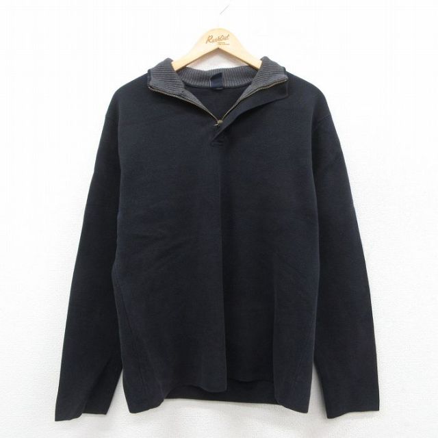 L★古着 ギャップ GAP 長袖 ハーフジップ セーター メンズ コットン 黒 ブラック 25oct10 中古 ニット トップス