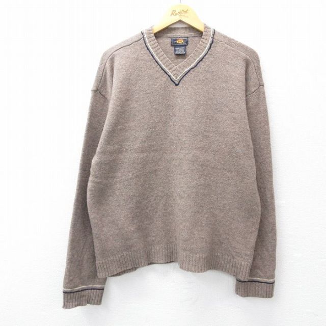 L★古着 ルート66 長袖 セーター メンズ 00年代 00s 無地 ラムウール Vネック ベージュ カーキ 25oct11 中古 ニット トップス