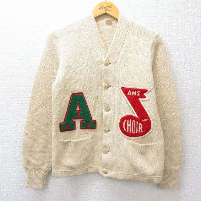 S★古着 長袖 ビンテージ レタード ニット カーディガン メンズ 50年代 50s AGA ベージュ系 カーキ 【spe】 25oct14 中古 トップス