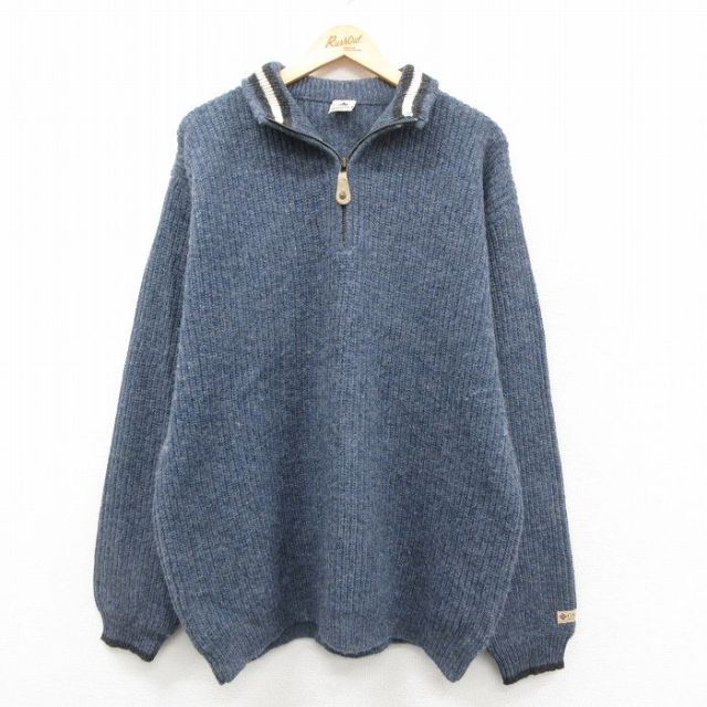 XL★古着 コロンビア COLUMBIA 長袖 ハーフジップ セーター メンズ 90年代 90s 大きいサイズ シェットランドウール 薄紺 ネイビー 25oct14 中古 ニット トップス