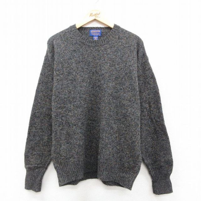 XL★古着 ペンドルトン PENDLETON 長袖 セーター メンズ シェットランドウール クルーネック グレー他 25oct14 中古 ニット トップス