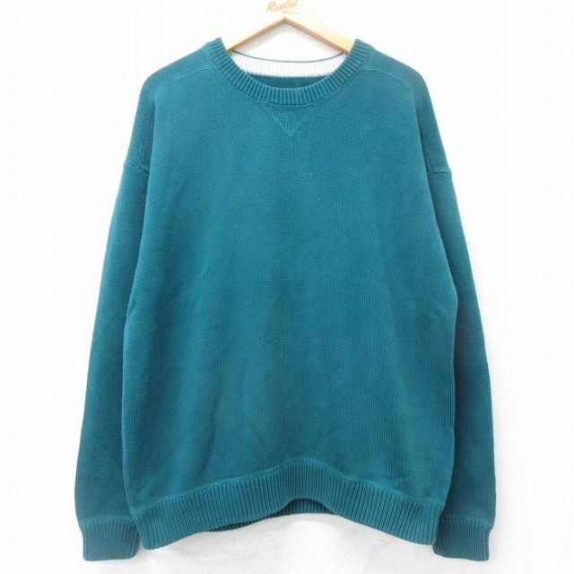 XL★古着 エディーバウアー 長袖 セーター メンズ 90年代 90s コットン クルーネック 青緑 25oct15 中古 ニット トップス
