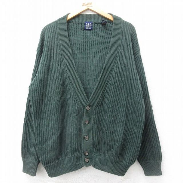 XL★古着 ギャップ GAP 長袖 ニット カーディガン メンズ 90年代 90s コットン 緑 グリーン 【spe】 25oct15 中古 トップス