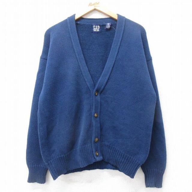 L★古着 ギャップ GAP 長袖 ニット カーディガン メンズ 90年代 90s コットン 紺 ネイビー 25oct15 中古 トップス