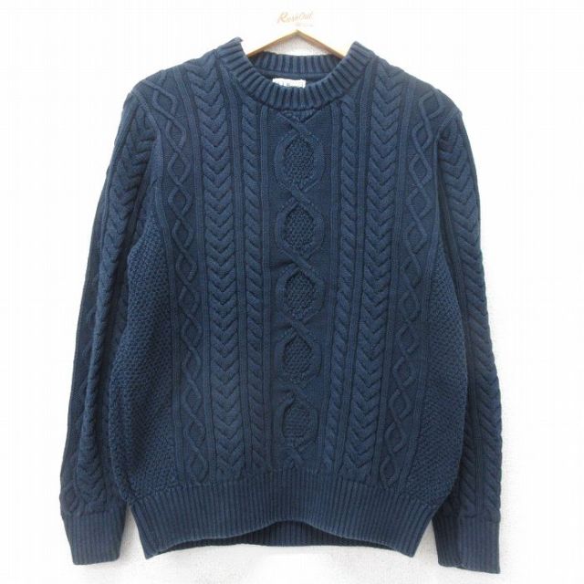 M★古着 エルエルビーン LLBEAN 長袖 ケーブル セーター メンズ 00年代 00s オーガニックコットン 紺 ネイビー 25oct15 中古 ニット トップス