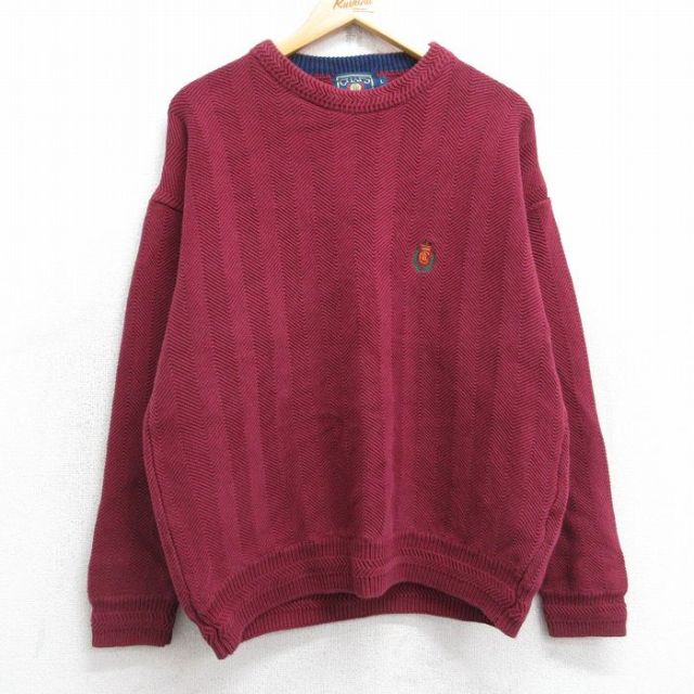 L★古着 ラルフローレン Ralph Lauren チャップス 長袖 ブランド セーター メンズ 80年代 80s ワンポイントロゴ コットン クルーネック エンジ 25oct20 中古 ニット トップス