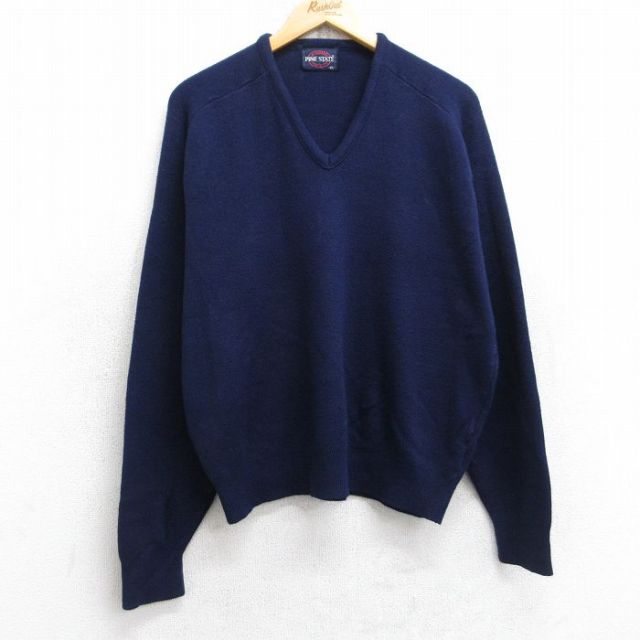 L★古着 長袖 セーター メンズ 90年代 90s 無地 ラグラン アクリル Vネック USA製 紺 ネイビー 25oct20 中古 ニット トップス