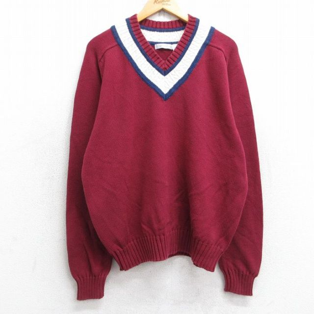 L★古着 長袖 チルデン セーター メンズ 00年代 00s ラグラン コットン Vネック エンジ 25oct20 中古 ニット トップス