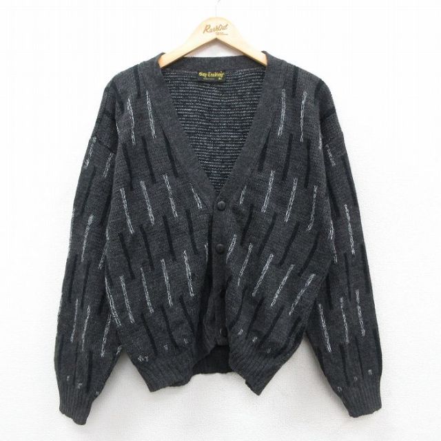 M★古着 長袖 ニット カカーディガン メンズ 90年代 90s アクリル USA製 黒他 ブラック 25oct20 中古 トップス