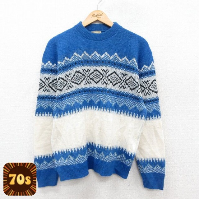 BRENT 70s 長袖セーター ブルー M | 古着