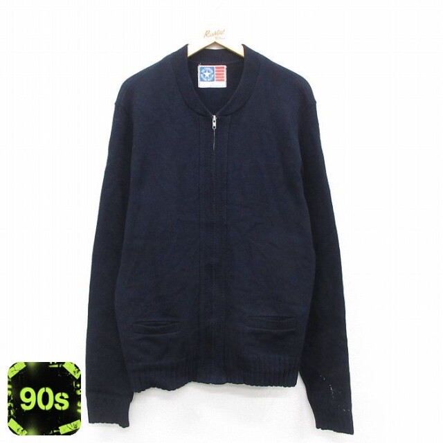 ニット カーディガン 90s 長袖フルジップ ネイビー L | 古着