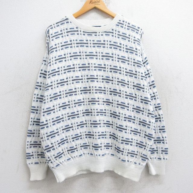【50%OFF】90s 長袖セーター 総柄 ホワイト L | 古着