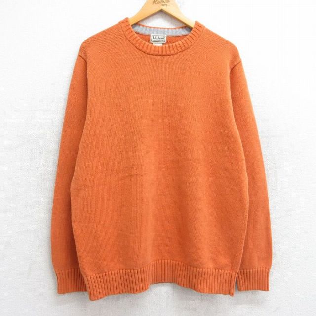L★古着 エルエルビーン LLBEAN 長袖 セーター メンズ 00年代 00s 無地 コットン クルーネック オレンジ 25oct21 中古 ニット トップス
