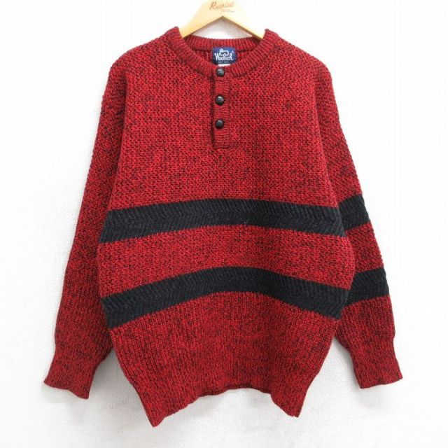 ウールリッチ 90s 長袖セーター ヘンリーネック レッド M | 古着