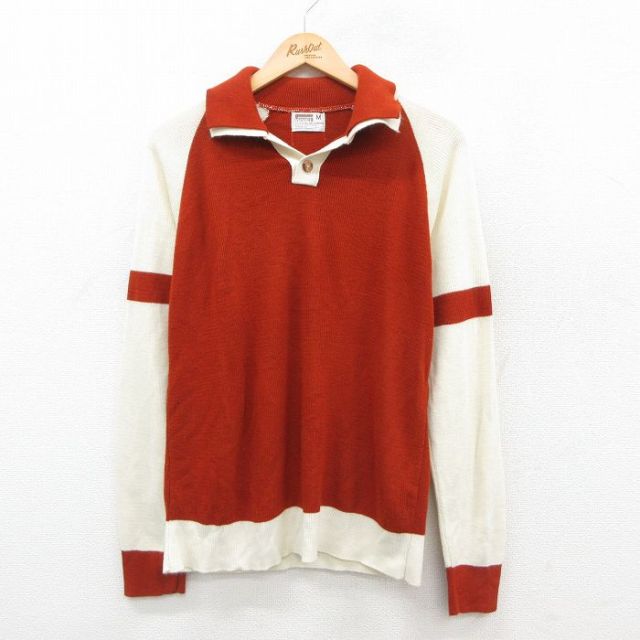 M★古着 モンゴメリーワード 長袖 セーター メンズ 70年代 70s ラグラン ツートンカラー アクリル USA製 茶系他 ブラウン 25oct22 中古 ニット トップス