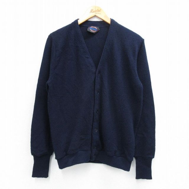 M★古着 ジャンセン 長袖 ニット カーディガン メンズ 80年代 80s 無地 アクリル USA製 紺 ネイビー 【spe】 25oct22 中古 トップス