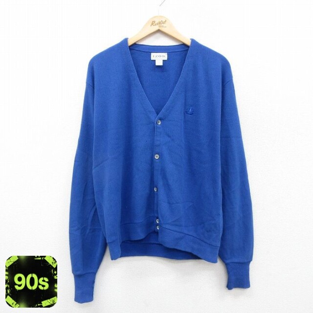 IZOD 90s 長袖カーディガン ワンポイントロゴ ブルー XL | 古着