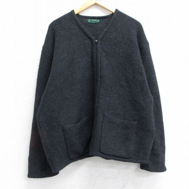 XL★古着 ジェイクルー J.CREW 長袖 フルジップ ニット カーディガン メンズ 90年代 90s 無地 大きいサイズ ウール 黒 ブラック 【spe】 25oct24 中古 トップス