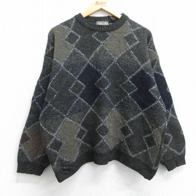 【50%OFF】90s 長袖セーター 総柄 ブラック L | 古着