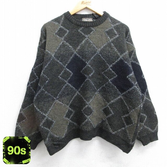 90s 長袖セーター 総柄 ブラック L | 古着