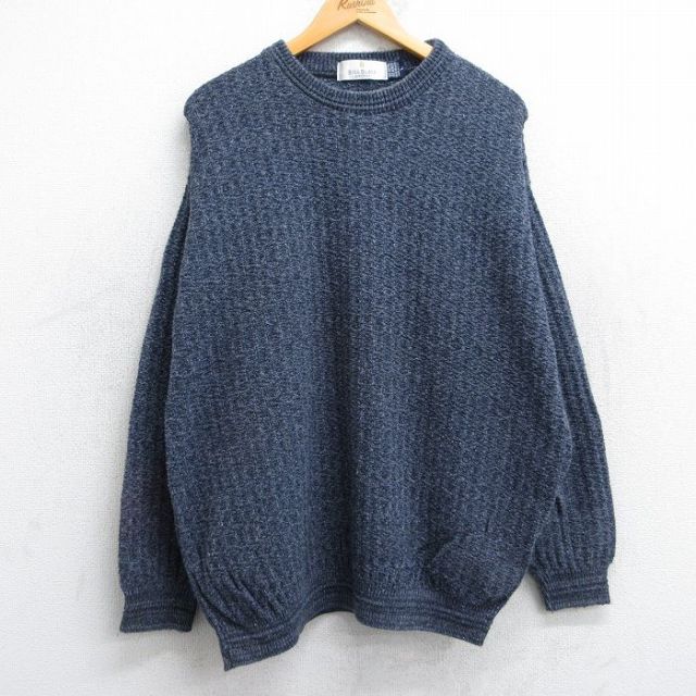 XL★古着 長袖 セーター メンズ 90年代 90s 大きいサイズ クルーネック USA製 紺 ネイビー 25oct24 中古 ニット トップス