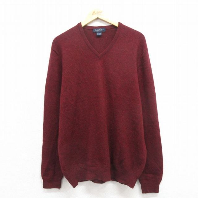 L★古着 ブルックスブラザーズ BROOKS BROTHERS 長袖 ブランド セーター メンズ カシミア Vネック エンジ 【spe】 25oct25 中古 ニット トップス