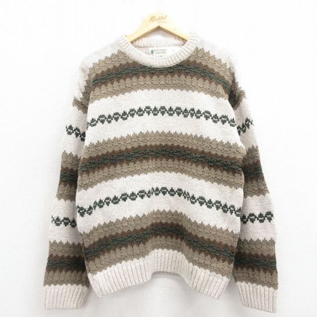 M★古着 長袖 セーター メンズ 90年代 90s コットン クルーネック USA製 生成り 25oct25 中古 ニット トップス