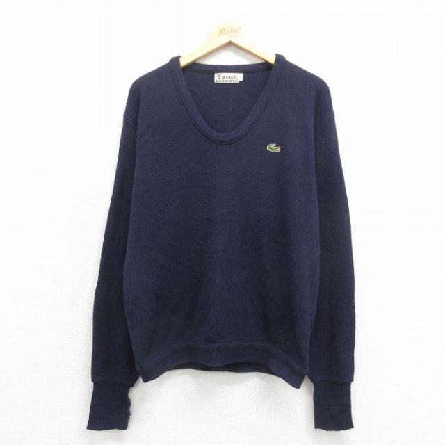 L★古着 ラコステ LACOSTE IZOD 長袖 ブランド セーター メンズ 80年代 80s ワンポイントロゴ アクリル Vネック 紺 ネイビー 25oct25 中古 ニット トップス
