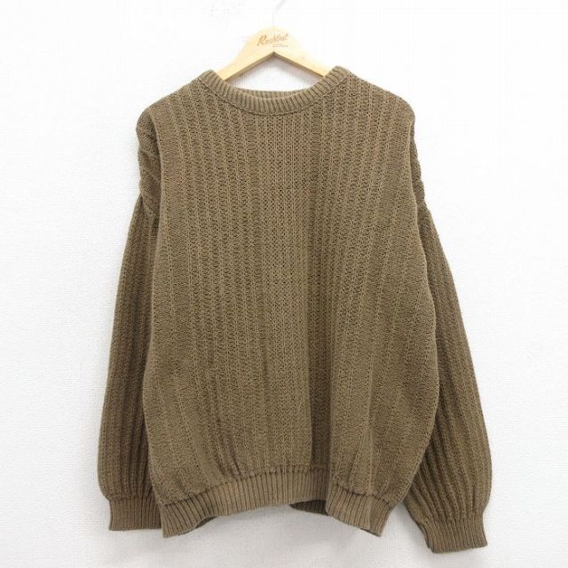 XL★古着 長袖 セーター メンズ 90年代 90s 無地 大きいサイズ コットン クルーネック USA製 こげ茶 ブラウン 25oct28 中古 ニット トップス