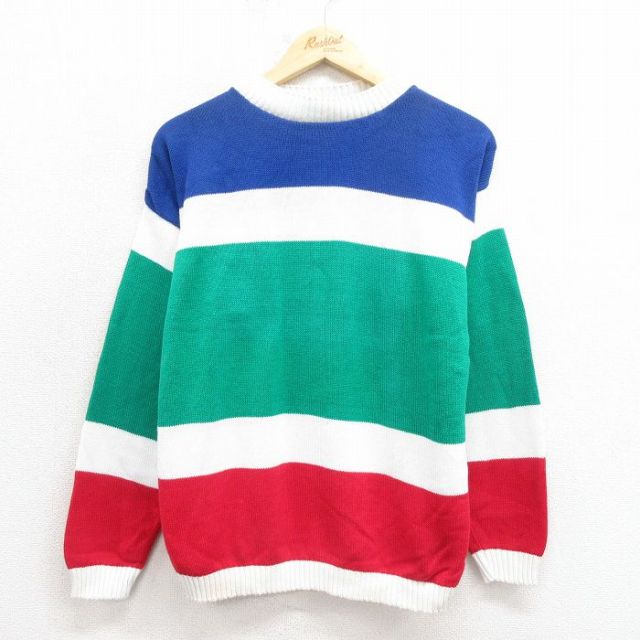 M★古着 長袖 セーター メンズ 90年代 90s コットン クルーネック USA製 緑他 グリーン 25oct28 中古 ニット トップス