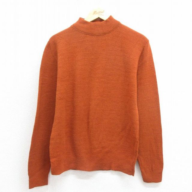 S★古着 長袖 セーター メンズ 80年代 80s 無地 アクリル モックネック ハイネック 茶 ブラウン 25oct28 中古 ニット トップス