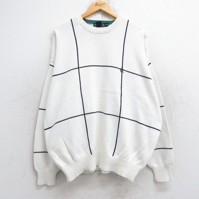 【50%OFF】ノーティカ 90s セーター ワンポイント ホワイトチェック XL | 古着