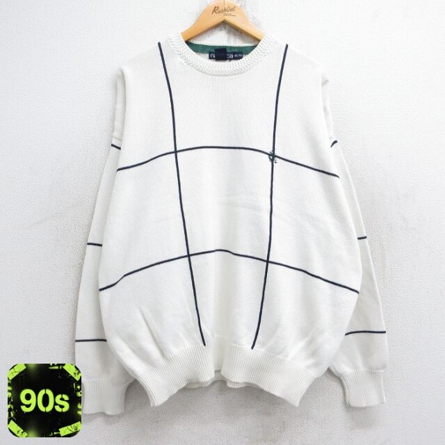 ノーティカ 90s セーター ワンポイント ホワイトチェック XL | 古着